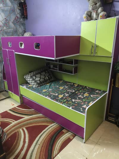 Durable and strong bed with cupboard and drawers