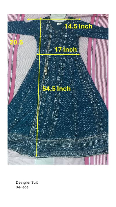 Blue Maxi Frock Style 3pc Suit | Designer | Rs. 6500