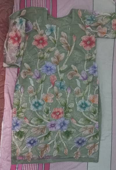 Green Net Suit Flower Work | Brand New 3pc | Rs. 7500 Final