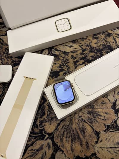 Apple watch series 7 stainless steel Gold GPS+Cellular 45mm with box