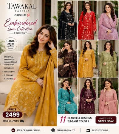 TAWAKAL FABRICS – ORIGINAL EMBROIDERED LAWN 2 PIECE SUIT