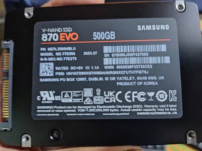 500 GB Storage SSD Samsung 870 EVO Made in Korea System Pulled