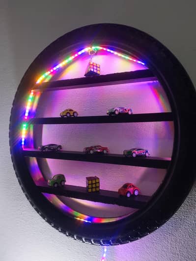 lighting tyres with toy cars show piece. Decorate your room