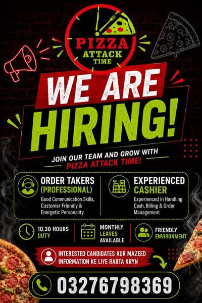 WE ARE HARING EXPERIENCED ORDER TAKER & CASHIER NO 0327/67/98/369