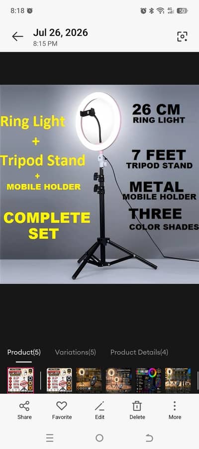 ring light +tripod stand+mobile holder complete set 