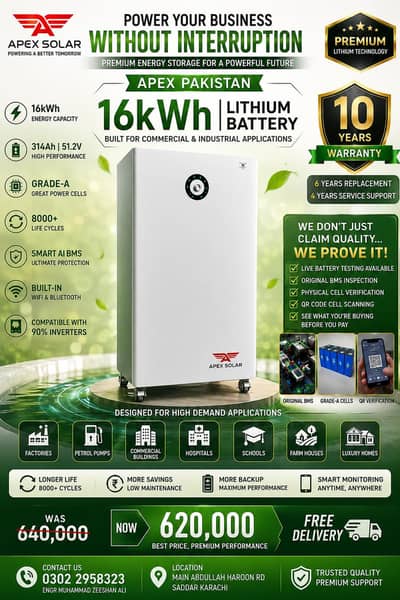 Apex 16KW 314amp 51.2v 8000LC 10 years warranty IP54 rating