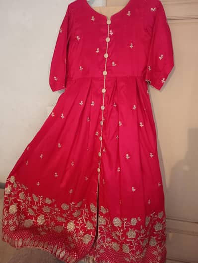 pink long frock with gold plaazo