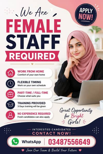  Female Staff Required | Work From Home | Apply Now