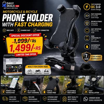Bike Mobile Holder With QC 3.0 Fast Charging | Motorcycle Phone Mount
