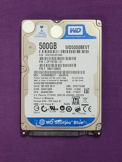 WD 500GB Hard-drive Laptop Storage