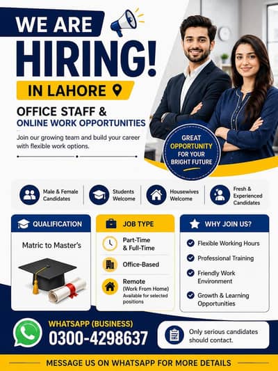 online jobs in lahore for male and female