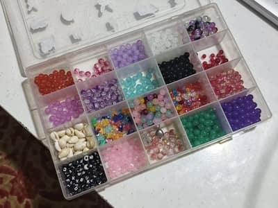box full of glass beads
