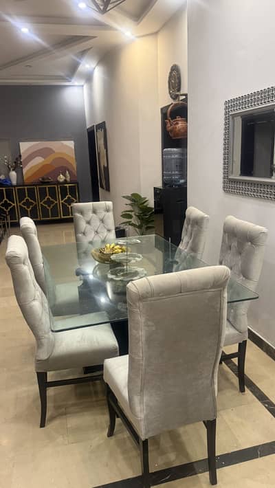 6 Seater Glass Dining Table with 6 Chairs