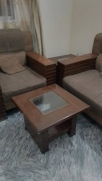 wooden sofa set with center table