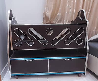 wooden baby cot with swing & large storage baby cradle bed with wheels