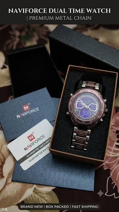 Dual time Metal Chain Naviforce Watch