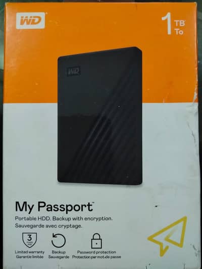 WD My Passport 1TB External USB 3.0 Hard Drive.