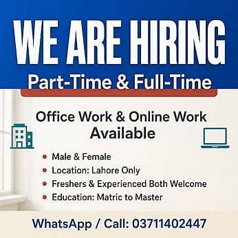 NEED MALE AND FEMALES STAFF FOR OFFICE WORK AND ONLINE WORK