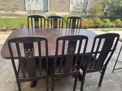 6 Seater Wooden Dining Table Set – Good Condition