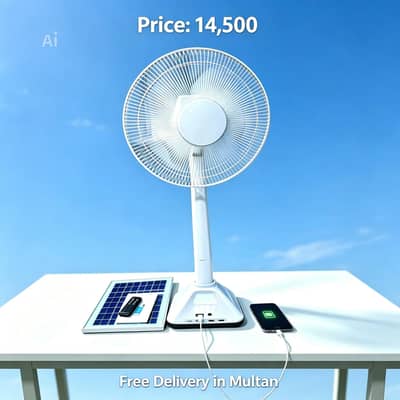 Rechargeable Pedistle Fan 16" - LED Light - USB Port - Solar Panel