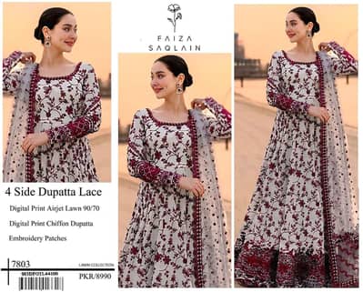 Digital print air jet lawn 90/70  ready to wear chiffon dupatta