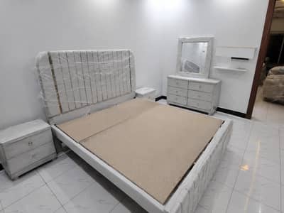 Complete Double bed set with dressing table and two side tables. White