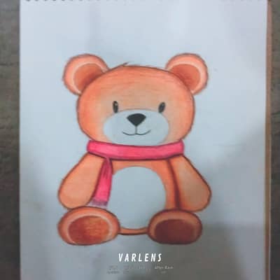 Hand drawn cute teddy bear Artwork colored pencil drawing
