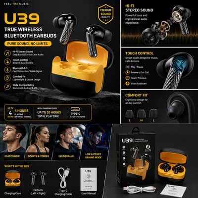 U39 True Wireless Bluetooth Earbuds Brand New Sealed Pack