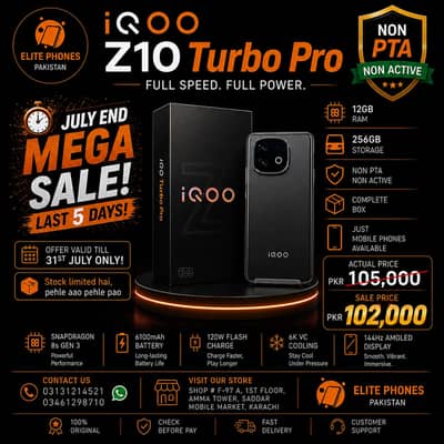 iQOO Z10 turbo pro | 12GB/256GB | Non PTA Non active | gen 4 | 8s