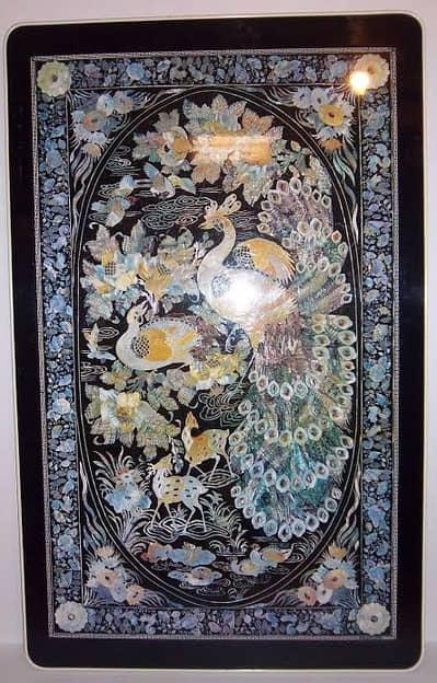 Korean Chinoiserie Mother of Pearl Peacock folding tea table