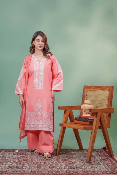 embroidery stitched three pice suit