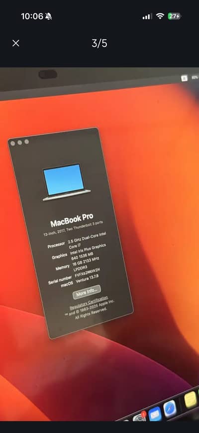 MacBook Pro 13-inch (2017) – 16GB RAM – i7 – Excellent Condition