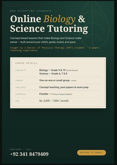 Online Biology & Science Tutor (Grade 6-10) – DPT Student
