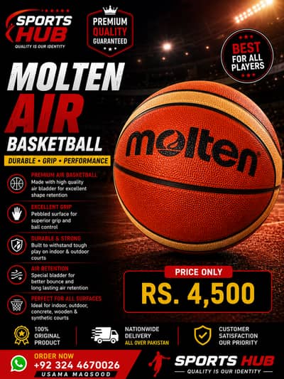 Molten Basketball | Premium Rubber Ball | Size 7 | Rs. 4,500 |