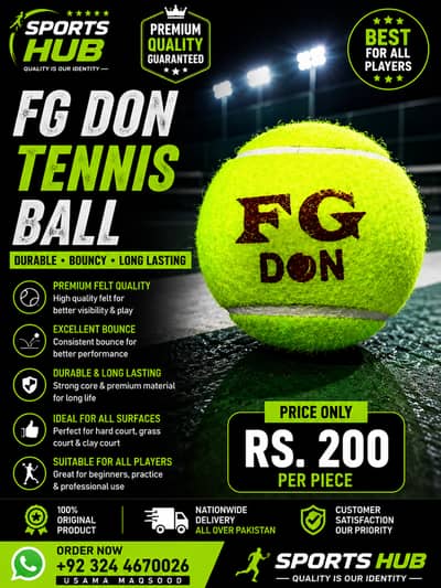  FG Don Tennis Ball – Premium Quality | Rs. 200 Per Piece