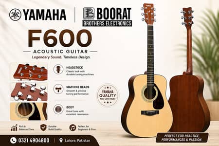 Yamaha F-600 Natural Full-Size Acoustic Guitar, 6-String,