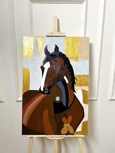 Original 3D Textured Horse Painting on Canvas (2x3 ft)⁠