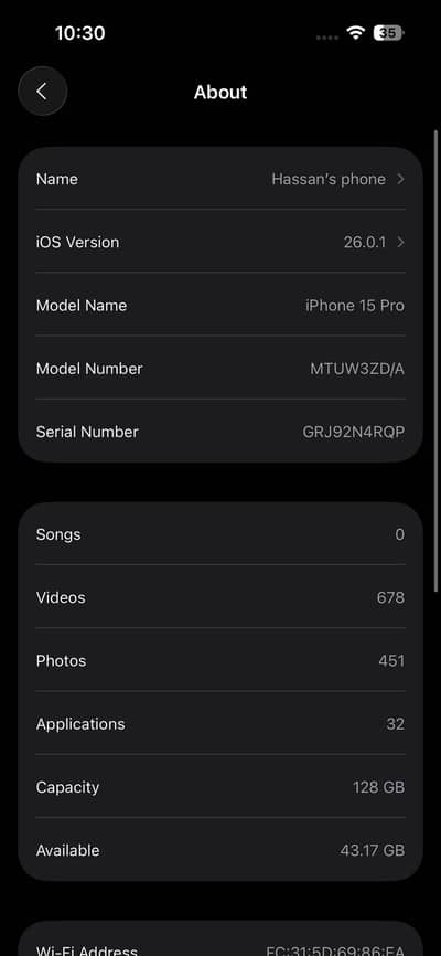 Apple iPhone 15 Pro 128gb MDM bypass condition 10/10