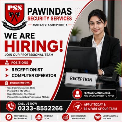Hiring Female Receptionist & Computer Operator Required – Lahore Jobs