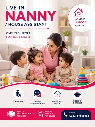 Urgent Hiring: Live-in Nanny / House Assistant || Female Jobs
