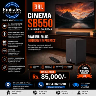 JBL Cinema SB550 3.1 Channel Soundbar with Wireless Subwoofer | Dolby