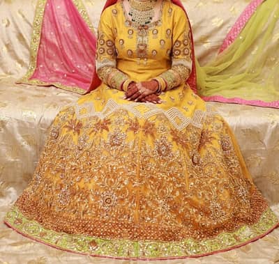 Bridal Mehndi Lehenga Choli | Mustard Yellow Heavy Embroidered Dress |