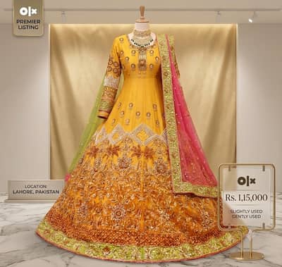 Bridal Mehndi Lehenga Choli | Mustard Yellow Heavy Embroidered Dress |