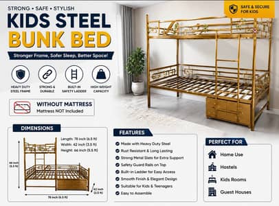 Kids Steel Bunk Bed | Heavy Duty Metal Double Bed | Without Mattress