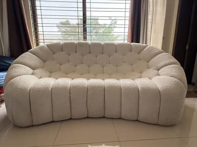 Modern 3-Seater Cream White Bubble Sofa / Bouclé Cloud Couch