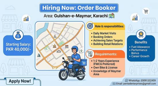 Urgent Requirement: Order Booker Needed for Gulshan-e-Maymar Area