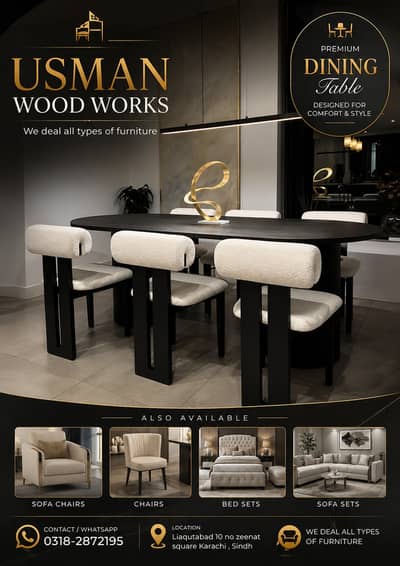 Luxury 6 Seater Marble Top Dining Table Set with 6 Cushioned Chairs