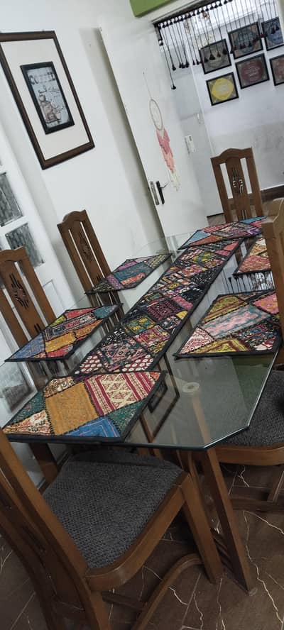 6 seater dining table with glass top