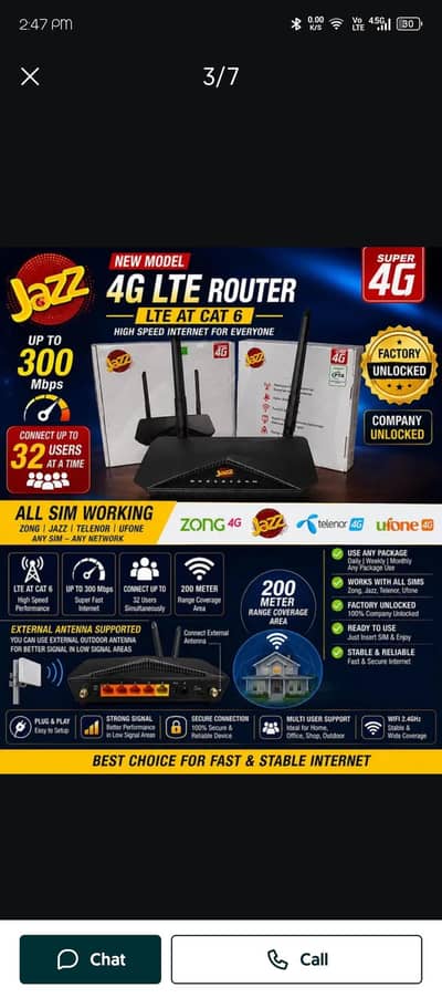Jazz 4g Router 300MBPS speed All sim sported