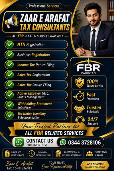 Fbr Tax services , Fbr income tax return filing services, Filer , NTN